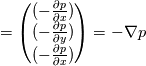=
\begin{pmatrix}
 (-\frac{\partial p}{\partial x})\\ 
(-\frac{\partial p}{\partial y})\\
(-\frac{\partial p}{\partial x})
\end{pmatrix}
=- \nabla p