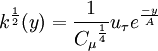
k^{{1 \over 2}}(y) = {1 \over {C_{\mu}}^{{1 \over 4}}}  u_\tau  e^{\frac{-y}{A}} 
