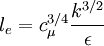  {l_{e}}={c_\mu^{3/4}} \frac{k^{3/2}}{\epsilon}      
