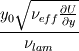 \frac{y_{0}\sqrt{\nu_{eff}\frac{\partial U}{\partial y}}}{\nu_{lam}}