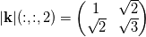 |\mathbf{k}|(:,:,2) =\left( \begin{matrix} 1 & \sqrt{2} \\  \sqrt{2}  &  \sqrt{3}  \end{matrix} \right)