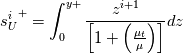 {s_U^i}^+ = \int_0^{y+}{\frac{z^{i+1}}{\left[1+\left(\frac{\mu_t}{\mu}\right)\right]}dz}