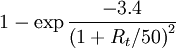 1-\exp{\frac{-3.4}{\left( 1 + R_t/50 \right)^2}}